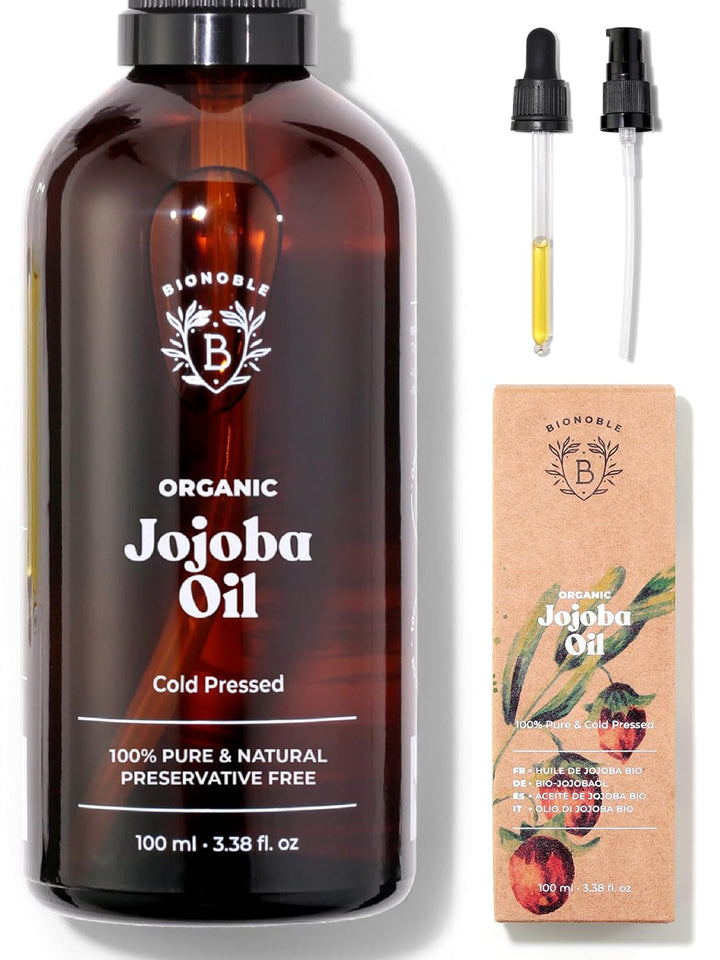 Bionoble Jojobaöl Bio 100ml & Rizinusöl Bio 100ml - Wimpern, Augenbrauen, Haare, Bart, Nägel - Vegan