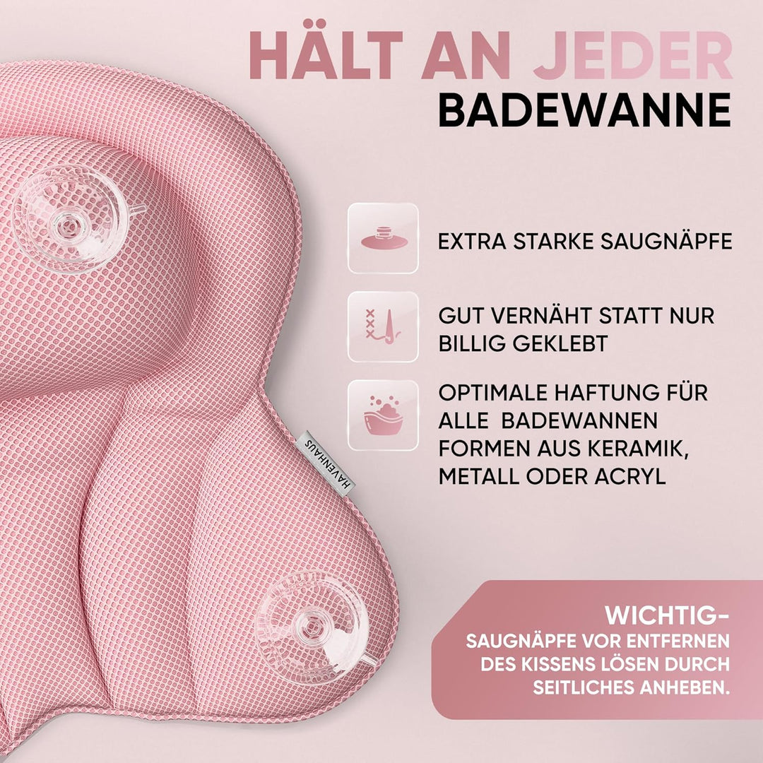 XXL Premium Badewannenkissen rosé | NEU zusätzliche Polster an Schulter- &amp; Nackenbereich | Badekisse