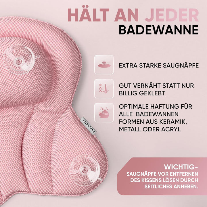 XXL Premium Badewannenkissen rosé | NEU zusätzliche Polster an Schulter- &amp; Nackenbereich | Badekisse