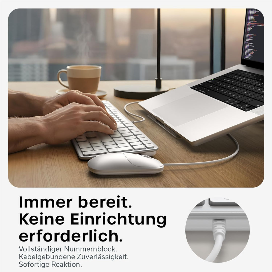 SATECHI Kabelgebundenes Tastatur- und Maus-Set Slim CLX3, 𝗨𝗦-𝗘𝗡𝗚𝗟𝗜𝗦𝗖𝗛 𝗤𝗪𝗘𝗥𝗧𝗬 Layout, USB-C Plug-and-
