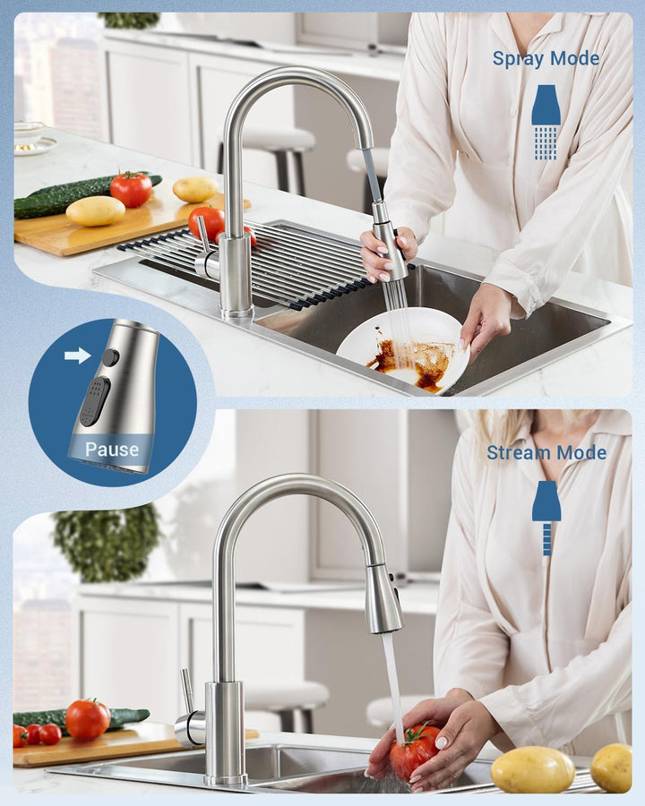 APPASO Wasserhahn Küche, Hochdruck Küchenarmatur mit Brause, Mischbatterie Küche mit 3 Strahlarten,