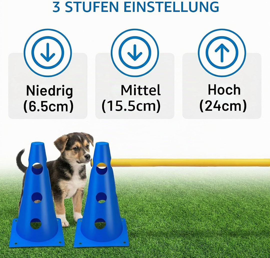 6er Sports Steckhürdenset Cavaletti Agility Set Hunde Hürden Steckhürdenset 12 Kegel 32cm + 6 Stange