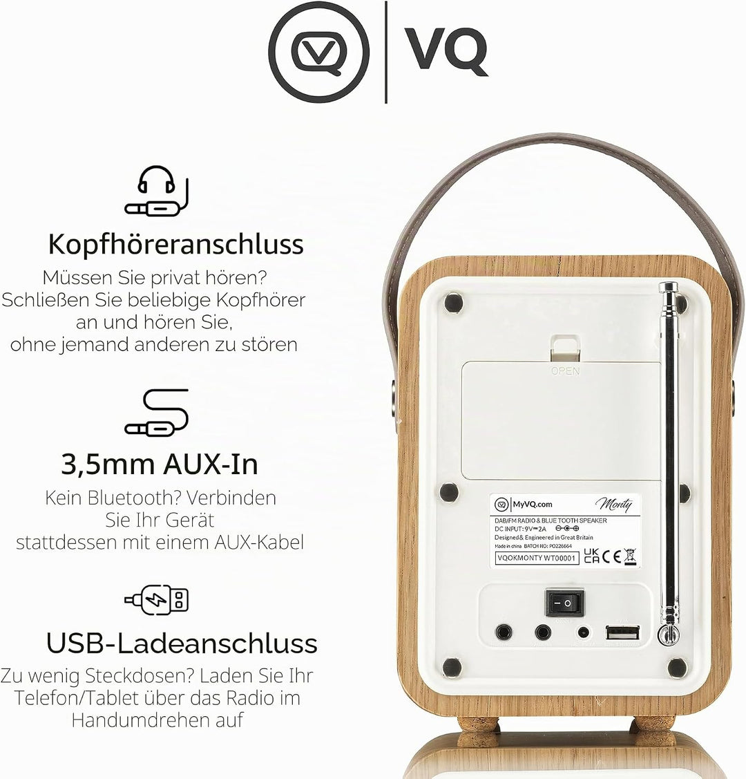 VQ VQ-MONTY-OK Monty Radio w/Bluetooth Eiche Wooden Eiche, Wooden Eiche