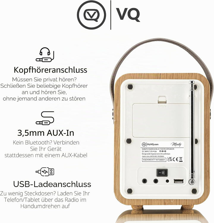 VQ VQ-MONTY-OK Monty Radio w/Bluetooth Eiche Wooden Eiche, Wooden Eiche