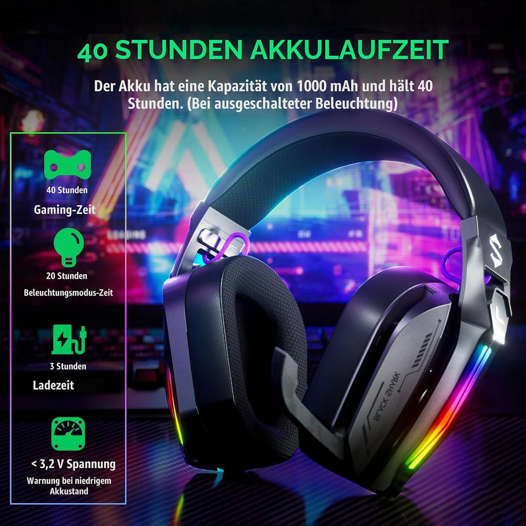 Black Shark Wireless Gaming Headset, Bluetooth 6.0 Gaming Kopfhörer Kabellos mit USB- und Typ-C-Ansc