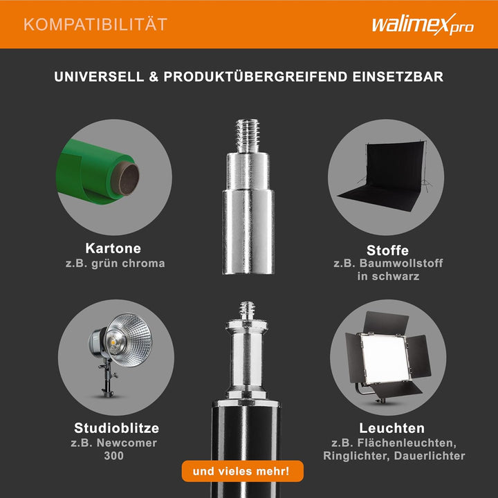 Walimex pro Hintergrundsystem XXL 190-465cm - extrem stabiles & grosses Profi Hintergrund-Set für St
