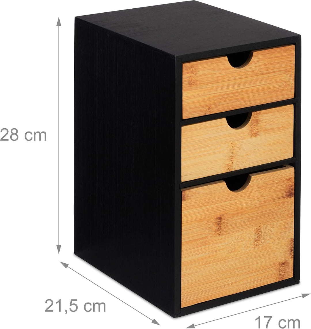 Relaxdays Schubladenbox, Bambus, 3 Schubladen, HxBxT: 28 x 17 x 21,5 cm, Schreibtisch Organizer, Bür