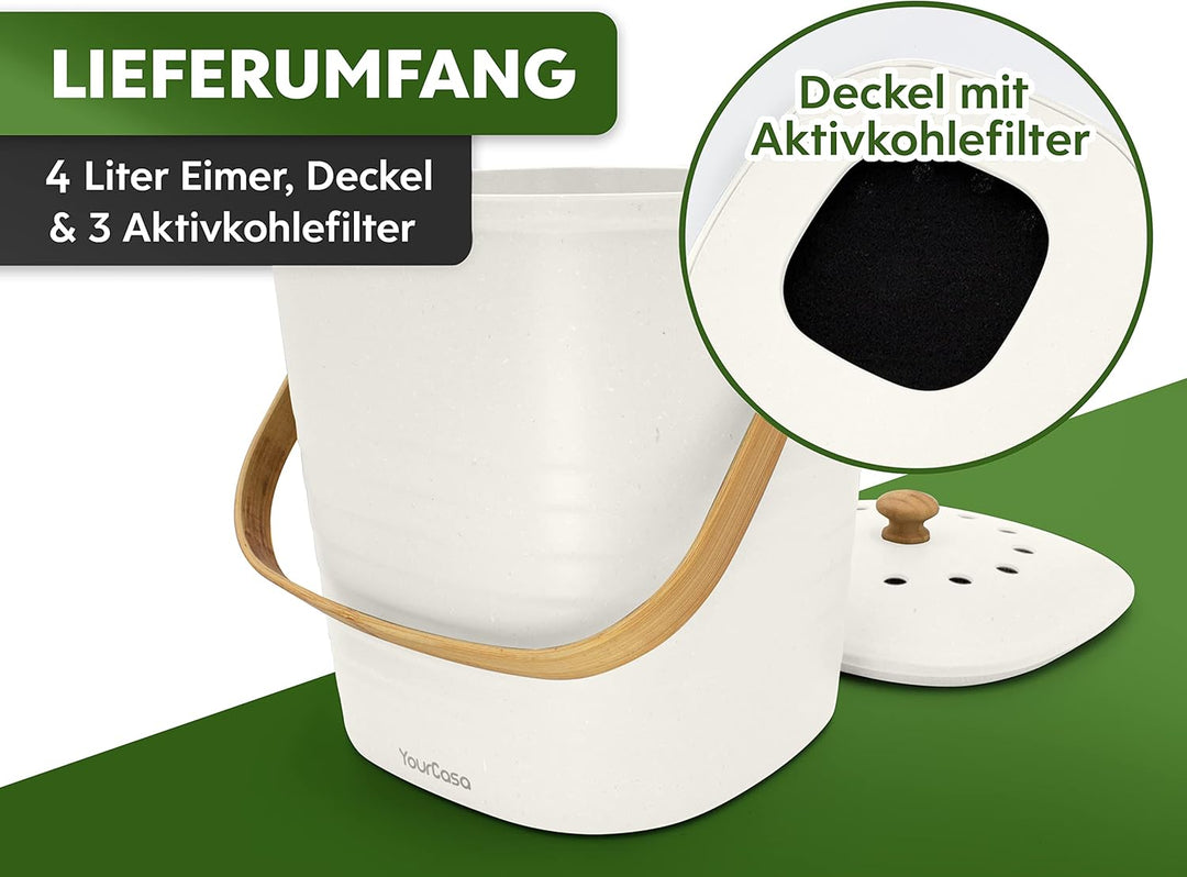 YourCasa Biomülleimer Küche klein 4L geruchsdicht für Biomüll - Komposteimer mit Aktivkohlefilter -
