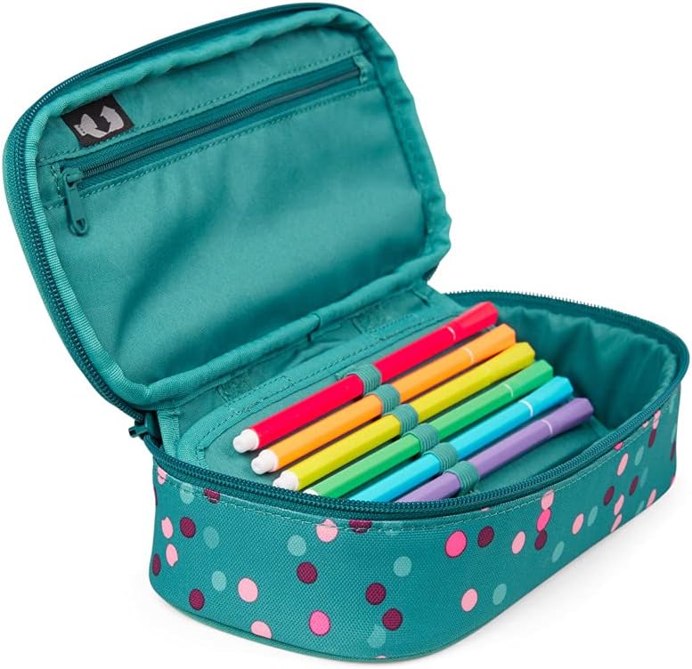 Satch Schlamperbox Federmäppchen extra gross inkl. Trennfach Reissverschlussfach Geodreieck Happy Co