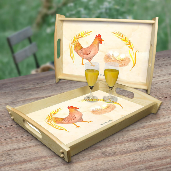 Mr. & Mrs. Panda Servier Tablett Huhn Stolz - Geschenk, Eier, sofatablett, Serviertablett, Hahn, Bau