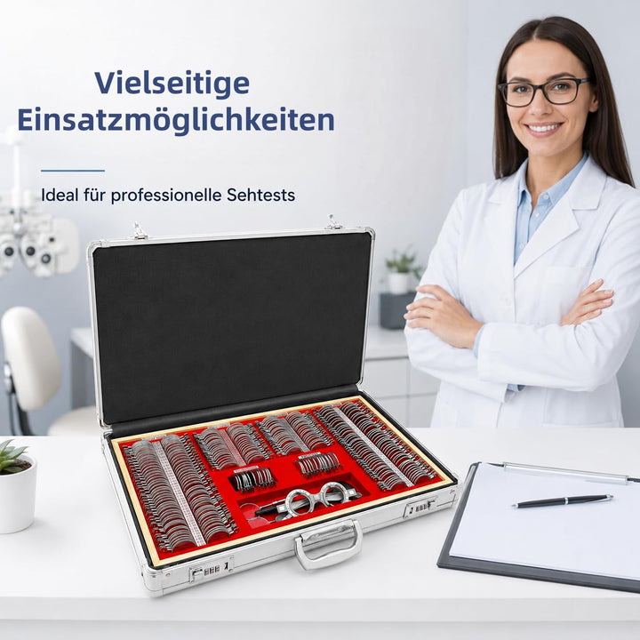 Optometrie-Set 266 Testlinsen Metall-Messbrille mit Prismen Refraktion für Klinik Optiker Sehtest MR