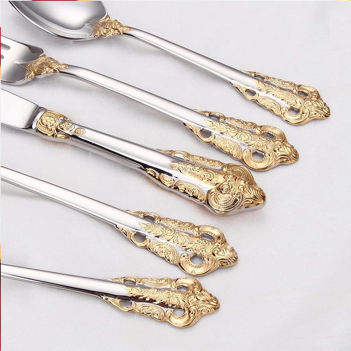 Prächtiges Barock Gold Silber 18/10 Edelstahl Besteck-Set mit 20 Teilen, rostfreies Edelstahl Bestec