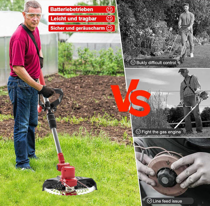Rasentrimmer mit Akku und Unkrautbürste,21V Akku Rasentrimmer für Makita Akkus,Inkl 2X4.0Ah Akku &amp; L
