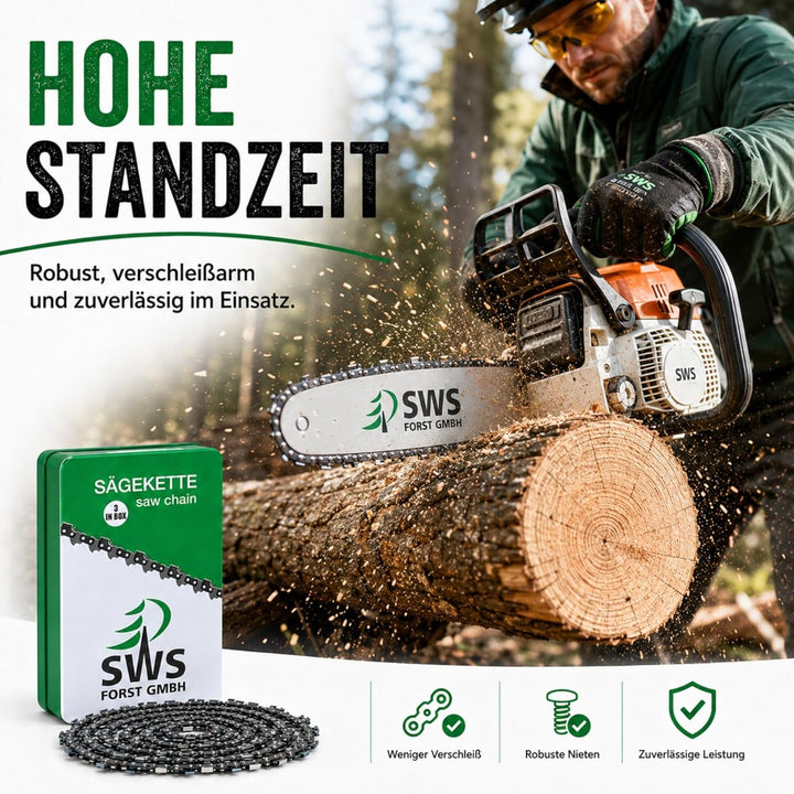 3 Stück SWS Forst Sägekette 3/8 1,3 mm Halbmeisel 57 Treibglieder kompatibel mit DOLMAR, ECHO, EINHE