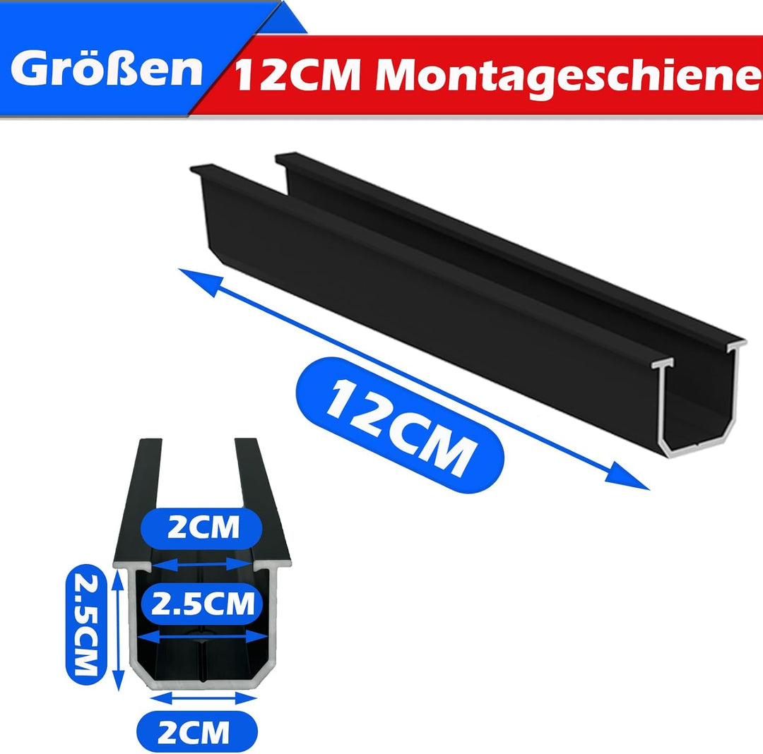 Warmfay Solarmodul Halterung Montageset, Schwarzes 12CM Aluprofil und Verstellbare Klammern Befestig