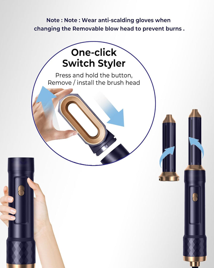 Airstyler 6 IN 1, Lockenstab Föhnbürste mit warmluftbürste，rundbürstenföhn, lockenstab automatisch,