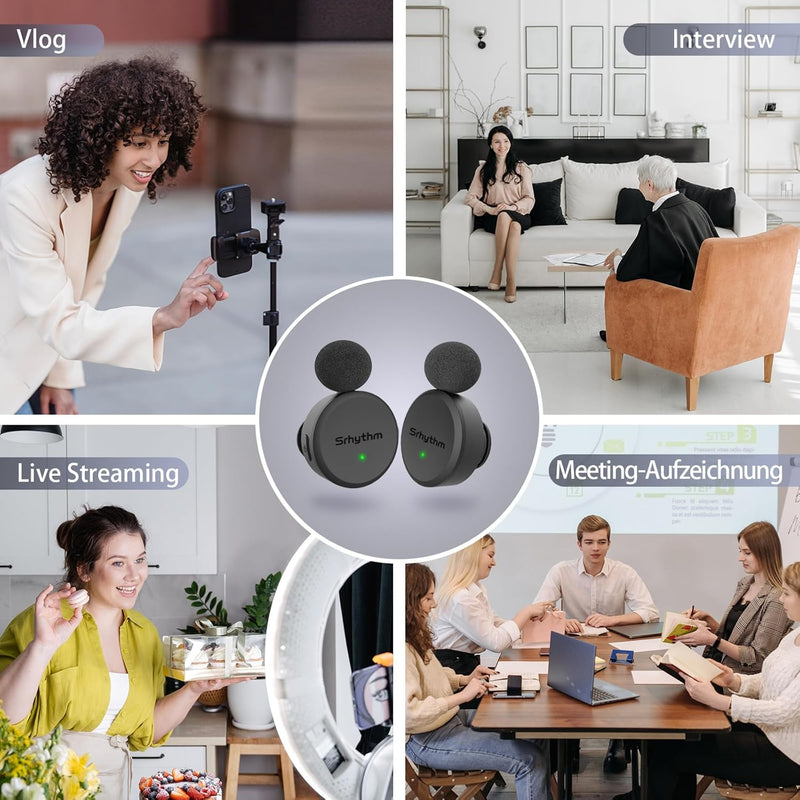 Srhythm M1 2 Pack Kabellose Lavalier-Mikrofone, Ansteckmikrofon, Geräuschminimierung, USB-C-Ausgang,