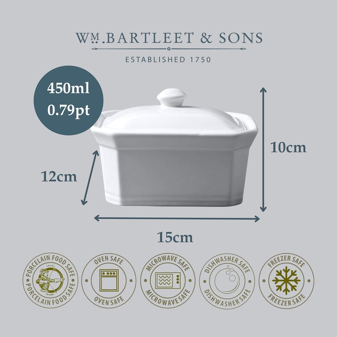 WM Bartleet & Sons Butter-/Terrine mit Deckel, weiss, 15x12x9.5cm, 15x12x9.5cm