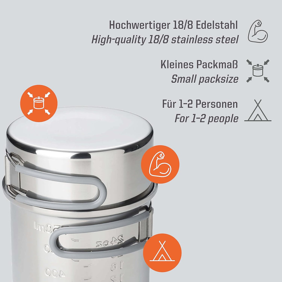 Esbit Outdoor und Camping Topf, 1000 ml, zweiter Topf inkl, 475 ml, hochwertiger Edelstahl, hartanod