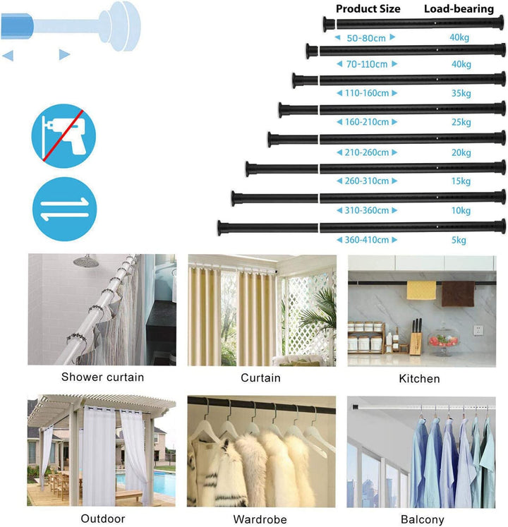 Duschvorhang Teleskopstange 160-210CM Verstellbare Klemmstange Edelstahl Duschstange Ohne Bohren Vor