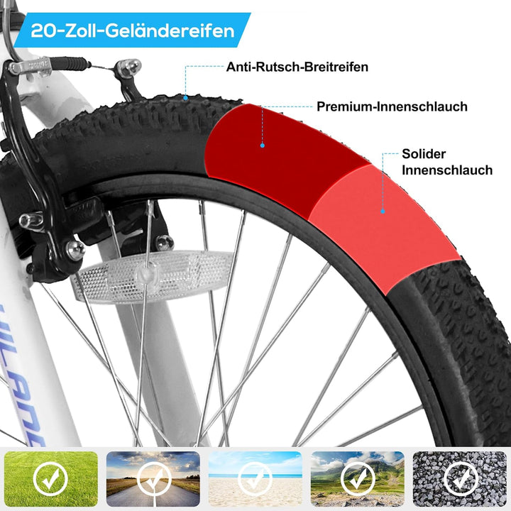Hiland Climber 20/24 Zoll Kinderfahrrad Kinder MTB Mountainbike Jugend Mädchen mit Federgabel Shiman