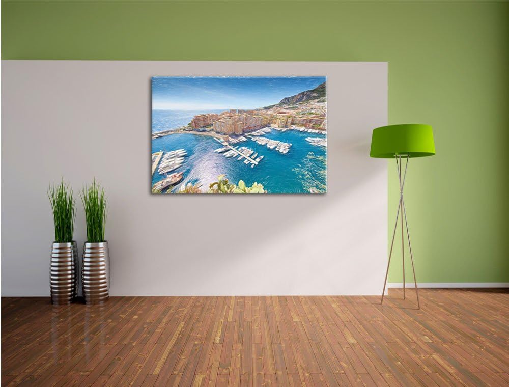Pixxprint Küste von Monaco als Leinwandbild/Grösse: 100x70 / Wandbild/Kunstdruck/fertig bespannt, 10