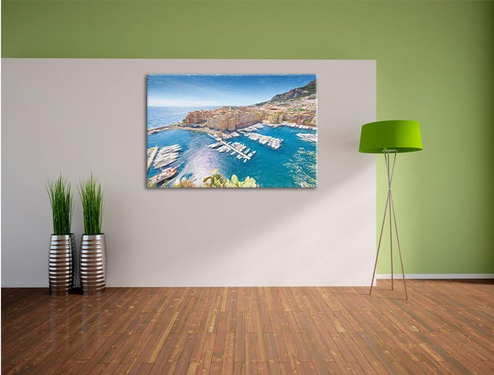 Pixxprint Küste von Monaco als Leinwandbild/Grösse: 100x70 / Wandbild/Kunstdruck/fertig bespannt, 10