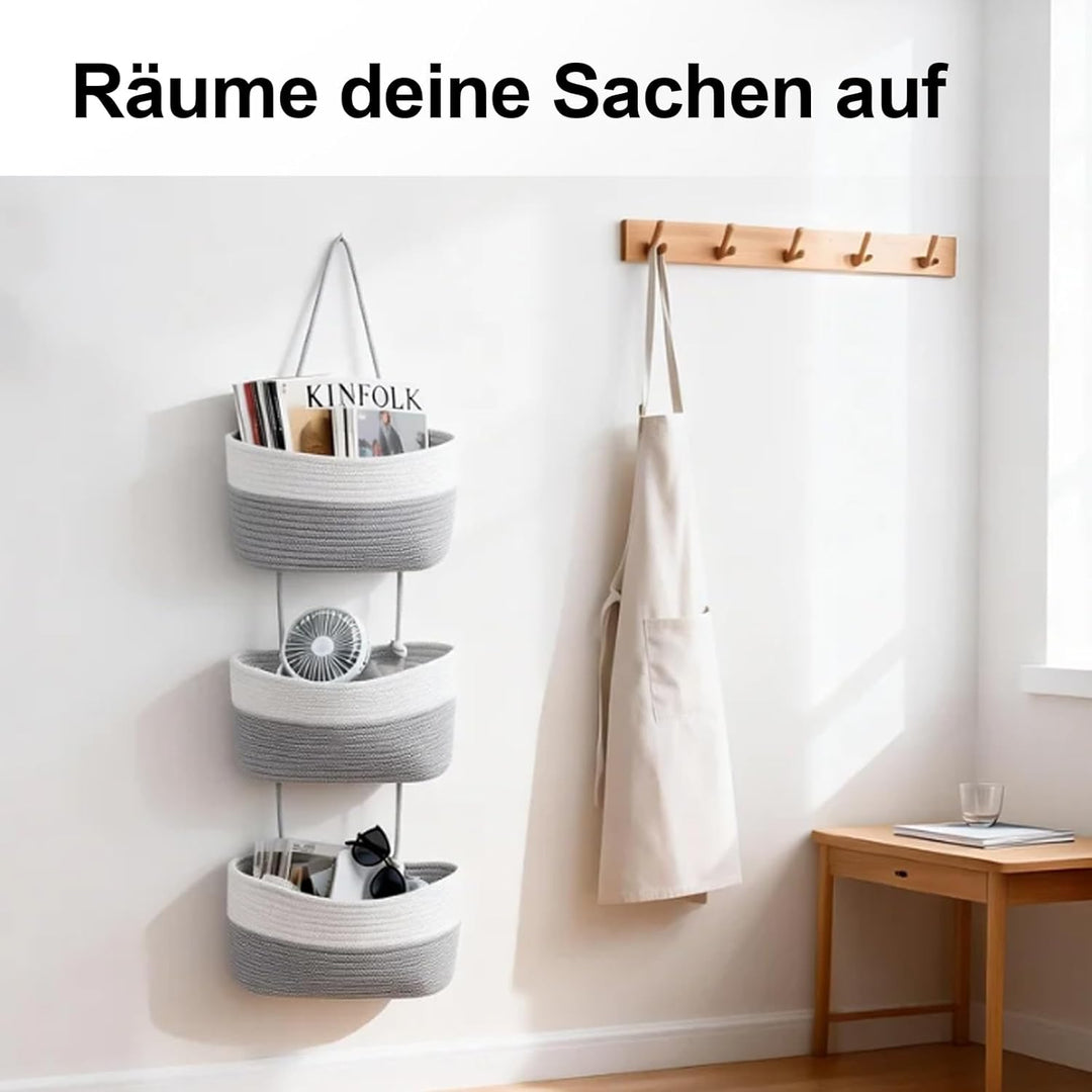Vielseitiger Hänge-Organizer aus gewebtem Baumwollseil für Bad, Kinderzimmer und Schlafzimmer (Weiss