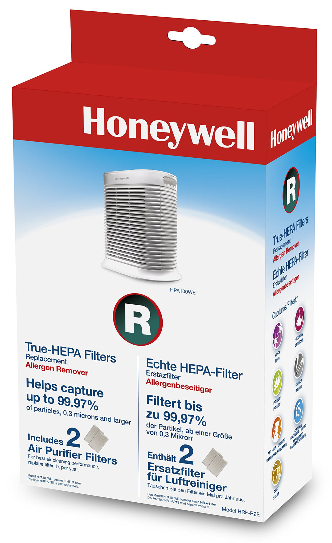 Honeywell Echter HEPA-Ersatzfilter HRF-R2E für die Anwendung im Luftreiniger HPA100WE, 1 Stück