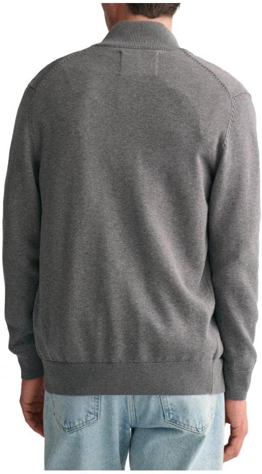 GANT Herren Casual Cotton Zip Cardigan Strickjacke S Dark Grey Melange, S Dark Grey Melange
