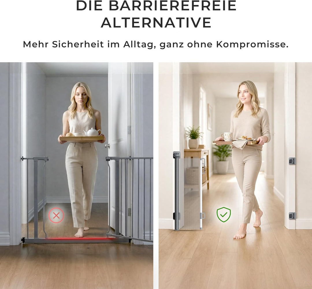 Allyson Treppenschutzgitter ausziehbar bis 140 cm, 86 cm hoch, Baby- und Haustier-Schutzgitter, Gerä