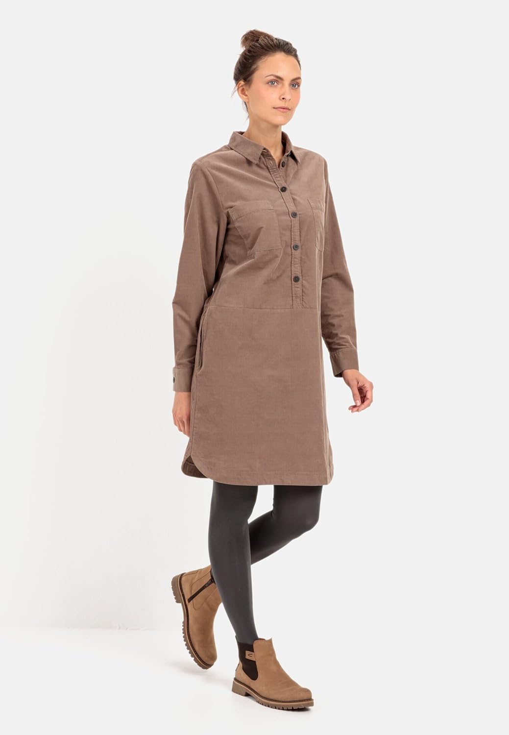 camel active Damen Hemdblusenkleid mit Langen Ärmeln XS Light Walnut, XS Light Walnut
