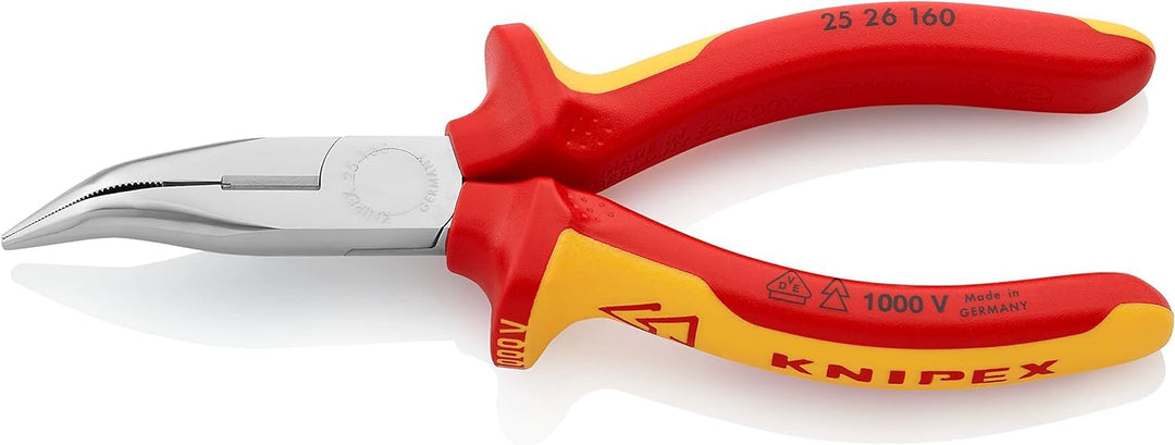 Knipex Flachrundzange mit Schneide (Radiozange) verchromt, isoliert mit Mehrkomponenten-Hüllen, VDE-