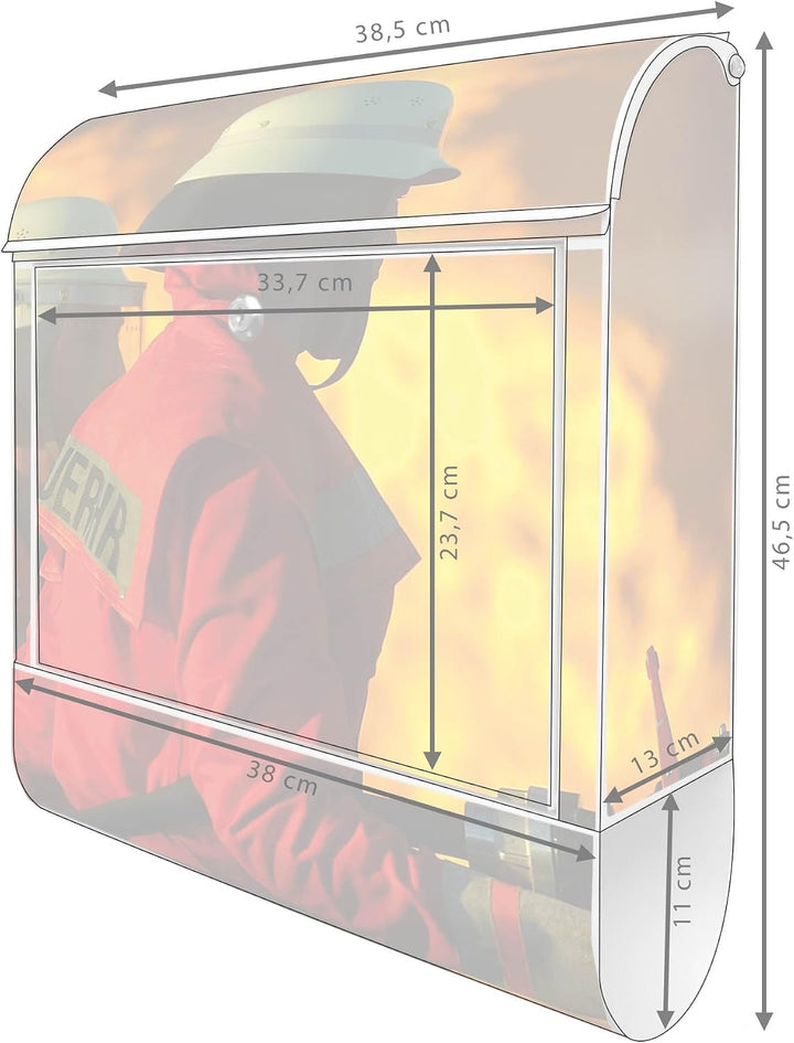 banjado® Design Briefkasten mit Motiv Feuer 39x47x14cm &amp; 2 Schlüssel - Briefkasten Stahl weiss mit Z