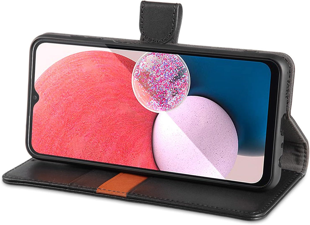 LENSUN Echtleder Hülle für Samsung Galaxy A13, Handyhülle [Echtes Leder] [Magnetverschluss] [RFID Sc