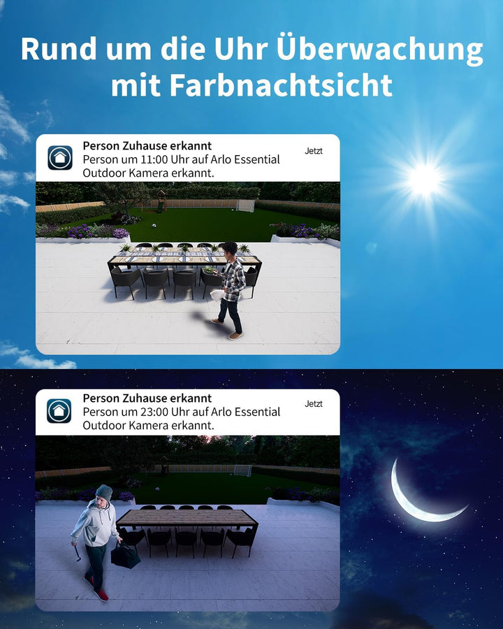 Arlo Essential 2 HD Überwachungskamera Aussen & 3x Solar, Kabellos, 1080p Video, Farbnachtsicht, Lic