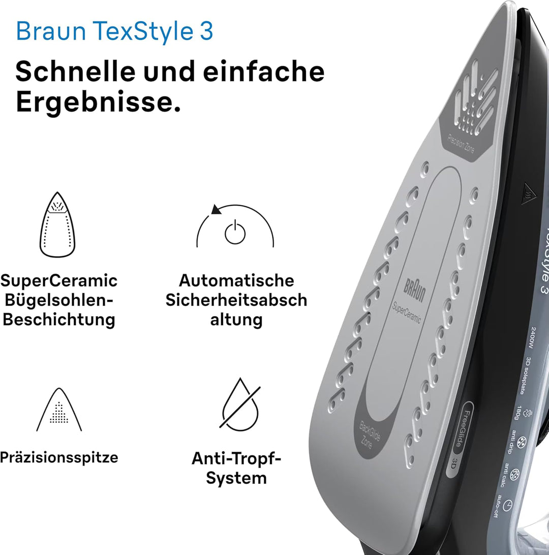 Braun Household BK TexStyle 3 SI 3055 Steam Iron, Plastic, 2400 W