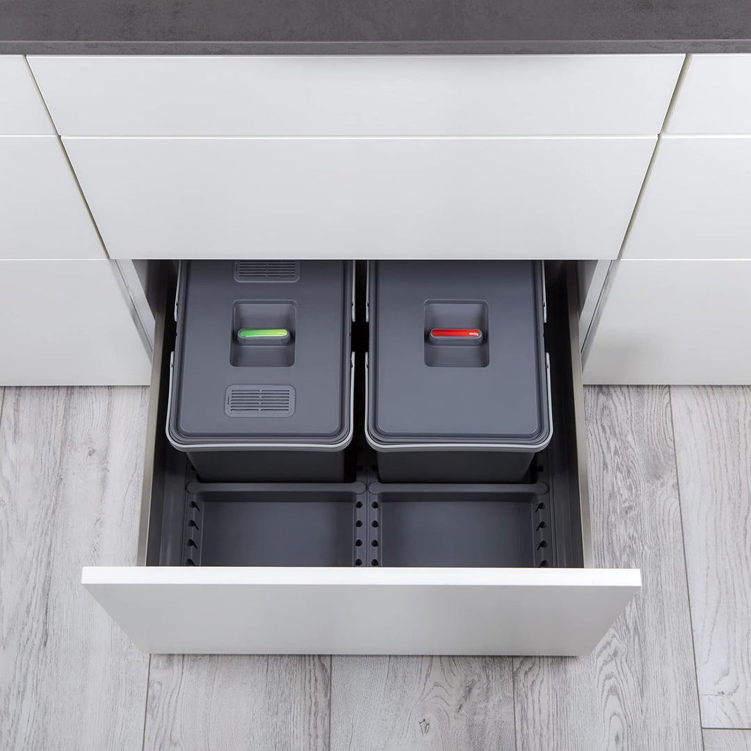 SOTECH Abfallsammler Draw 12+12L Abfalleimer mit Deckel Abfallsystem für Auszug Korpusbreite 60 cm D