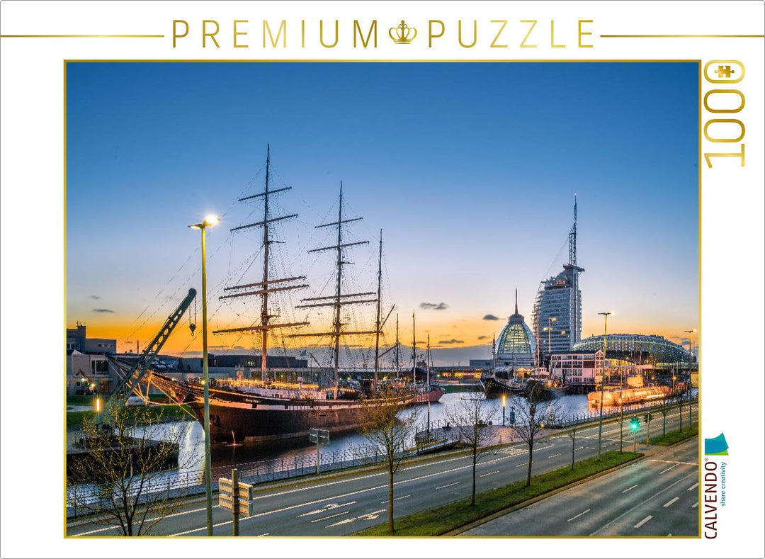 CALVENDO Puzzle Sonnenuntergang hinter den Bremerhavener Havenwelten 1000 Teile Lege-Grösse 64 x 48