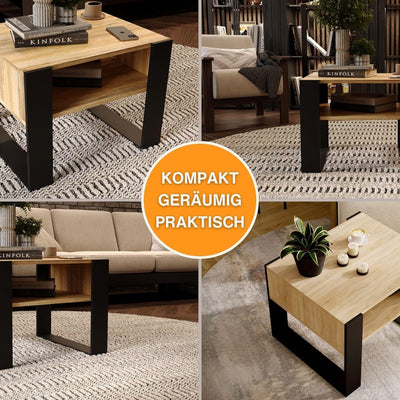 CraftPAK Wohnzimmer Tisch für Couch aus hochwertigem Holz, Stabiler & moderner Couchtisch mit zusätz