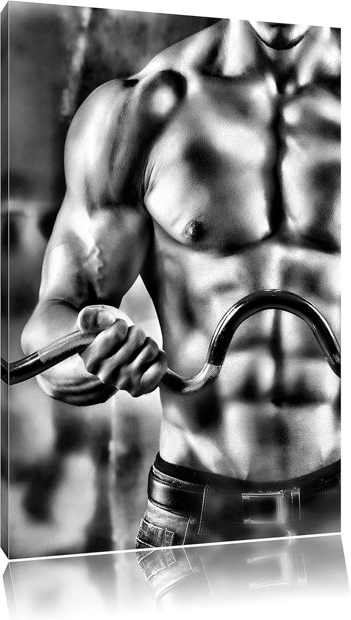 Monocrome, Bodybuilding, Format: 100x70 auf Leinwand, XXL riesige Bilder fertig gerahmt mit Keilrahm