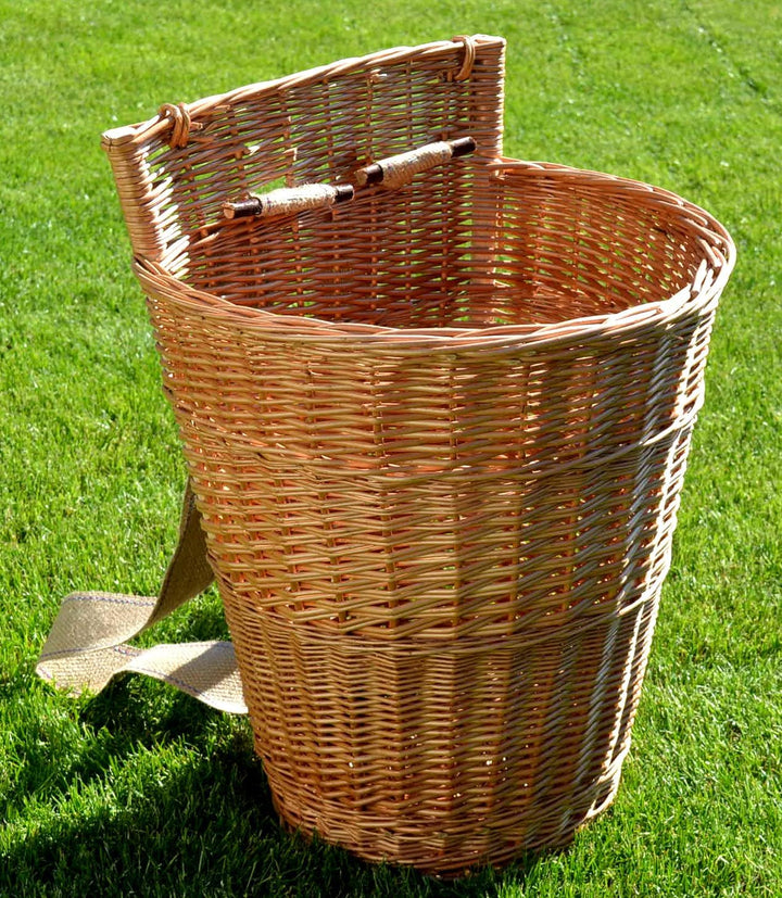 Rückentragekorb aus Weide – Handgeflochten & ergonomisch – Natur oder lackiert – 60x44x37cm – Jutegu