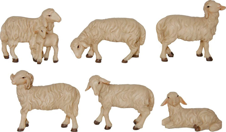 FADEDA 6X Schafe mit Widder und Lamm/Höhe:5 cm/handbemalt/detailgetreue Krippen Figuren - Weihnachte