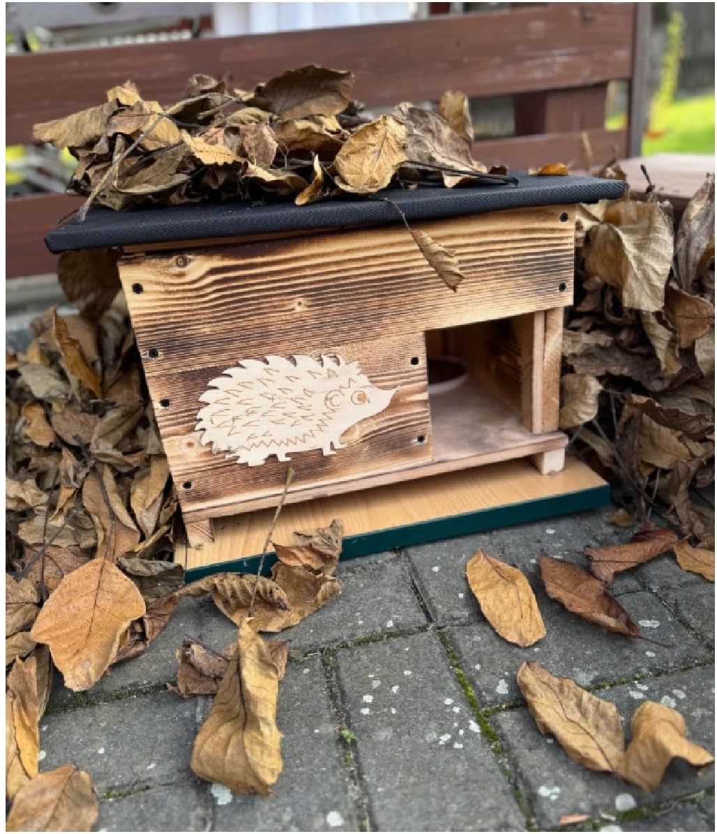 QLS Igelhaus aus Holz 40 x 50 x 30 cm mit abnehmbarem Dach Igelhütte für den Garten wetterfest gefla