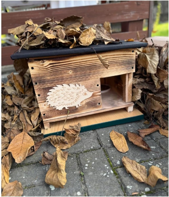 QLS Igelhaus aus Holz 40 x 50 x 30 cm mit abnehmbarem Dach Igelhütte für den Garten wetterfest gefla