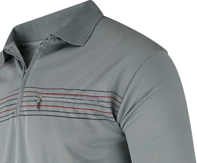 Soltice Herren Langarm Poloshirt mit Brusttasche, Polohemd mit kariert, Gestreiftem Kragen, Blousons