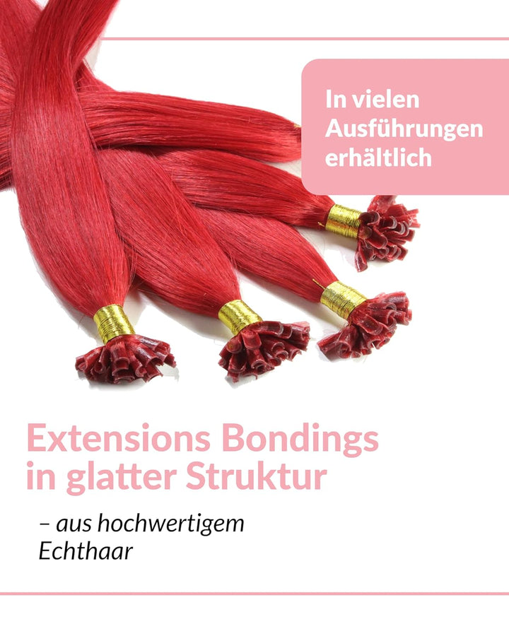 hair2heart Extensions Echthaar Bondings Glatt - 100 Strähnen 0.5g 30cm Rot #Rot 30cm 100 Strähnen, #