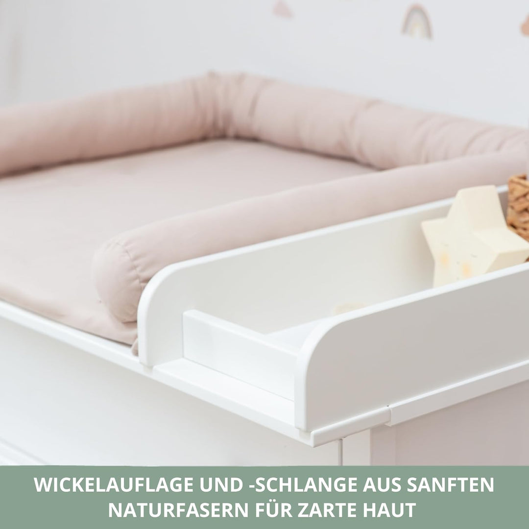 Wickelaufsatz Set für IKEA HEMNES – mit Aufsatz, Wickelauflage & Umrandung aus 100% Baumwolle (Pure