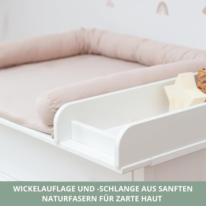 Wickelaufsatz Set für IKEA HEMNES – mit Aufsatz, Wickelauflage & Umrandung aus 100% Baumwolle (Pure
