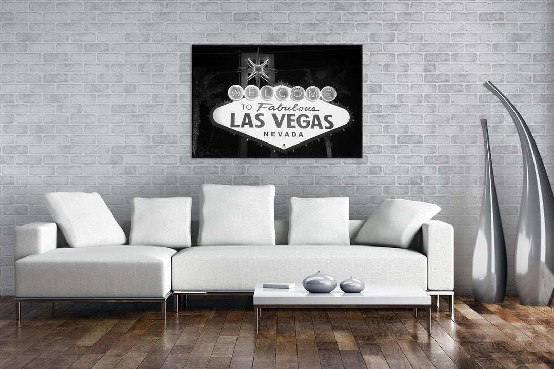 deyoli Las Vegas Strassenschild Format: 80x60 Effekt: Schwarz&amp;Weiss als Leinwandbild, Motiv fertig g